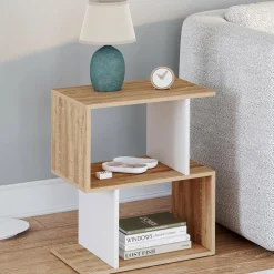 Tables de nuit en forme de S effet hêtre et blanc*IDMarket Online