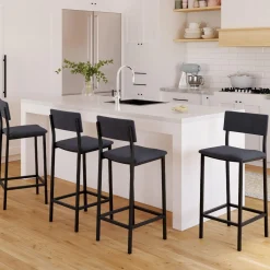 Tabourets de bar en velours et métal gris anthracite : lot de 4*IDMarket