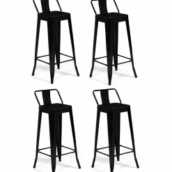 Tabourets de bar métal noir avec dossier*IDMarket Discount