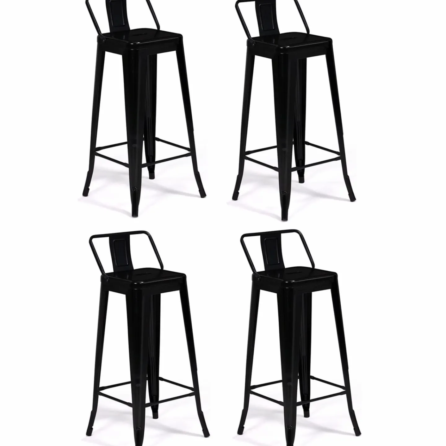 Tabourets de bar métal noir avec dossier*IDMarket Discount