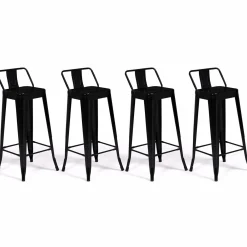 Tabourets de bar métal noir avec dossier*IDMarket Discount