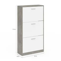 Étagère à chaussures grise 3 portes blanches*IDMarket Discount