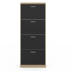 Étagère à chaussures imitation hêtre avec 4 portes noires*IDMarket Outlet
