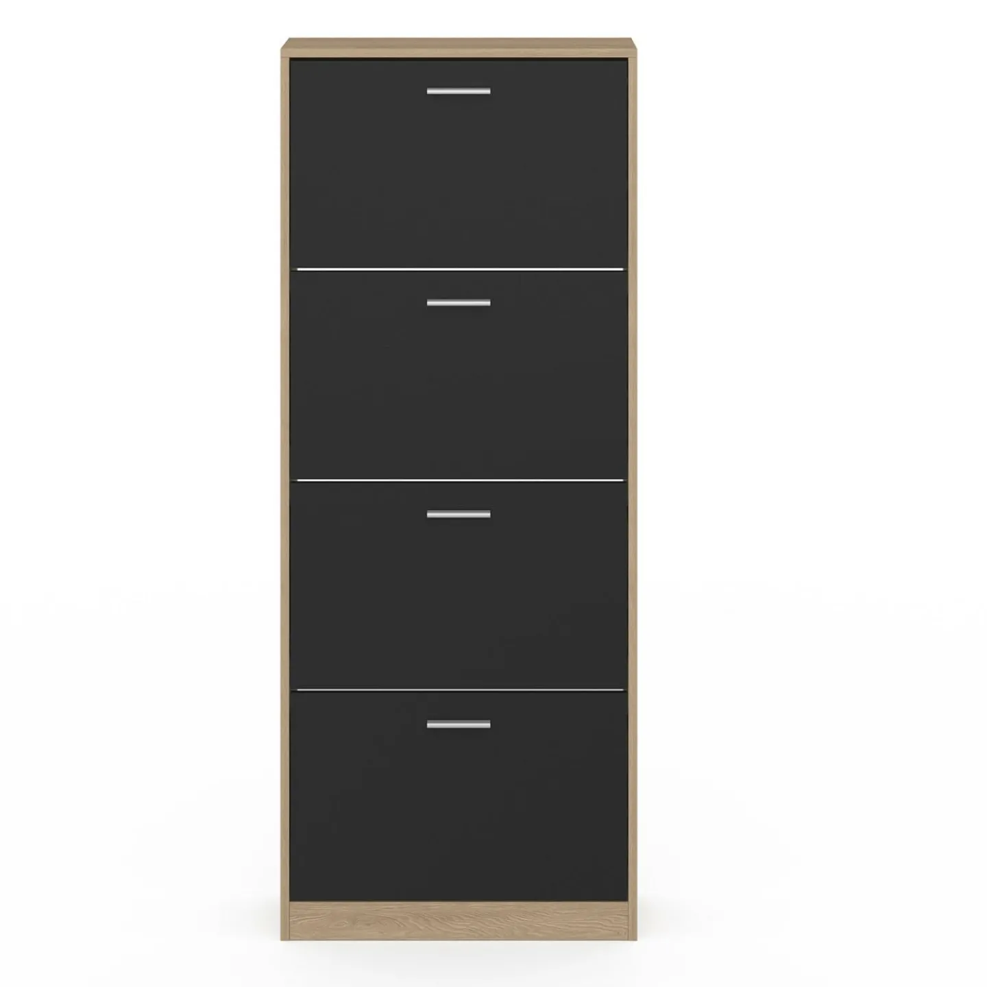 Étagère à chaussures imitation hêtre avec 4 portes noires*IDMarket Outlet