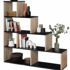 Étagère bibliothèque forme escalier bois imitation hêtre et noir*IDMarket
