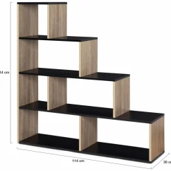 Étagère bibliothèque forme escalier bois imitation hêtre et noir*IDMarket