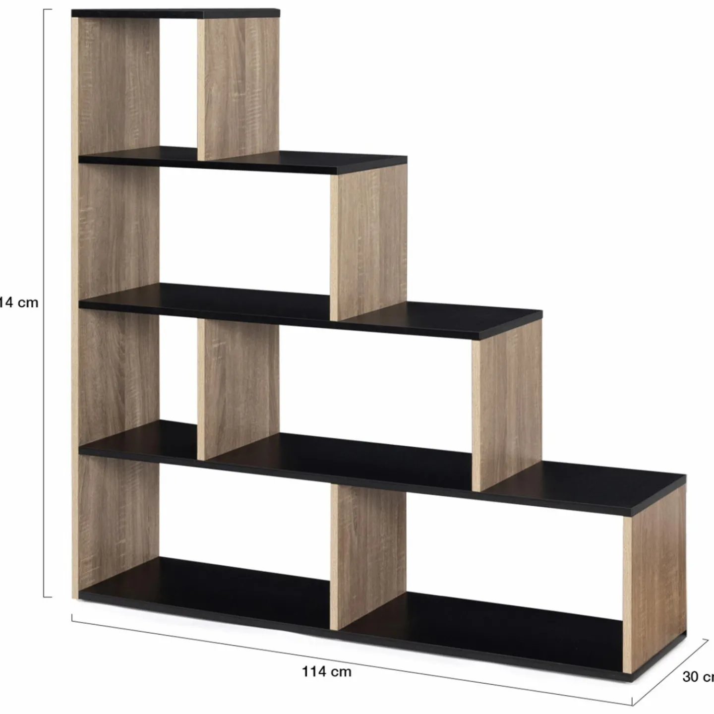 Étagère bibliothèque forme escalier bois imitation hêtre et noir*IDMarket