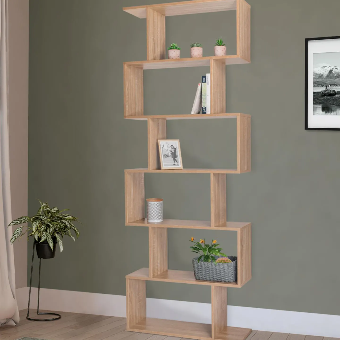 Étagère bois imitation hêtre en S 6 niveaux*IDMarket Clearance