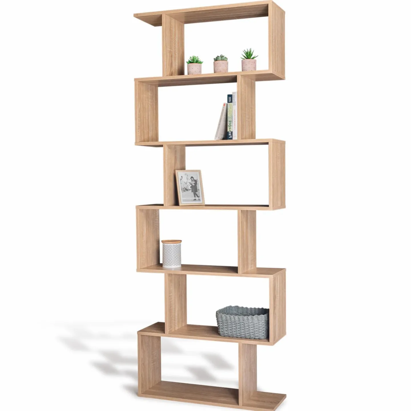 Étagère bois imitation hêtre en S 6 niveaux*IDMarket Clearance