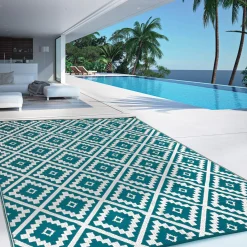 Tapis extérieur bleu canard motifs géométriques 180 x 280 cm*IDMarket New