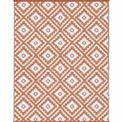 Tapis extérieur terracotta et blanc motifs géométriques 120 x 180 cm*IDMarket Online