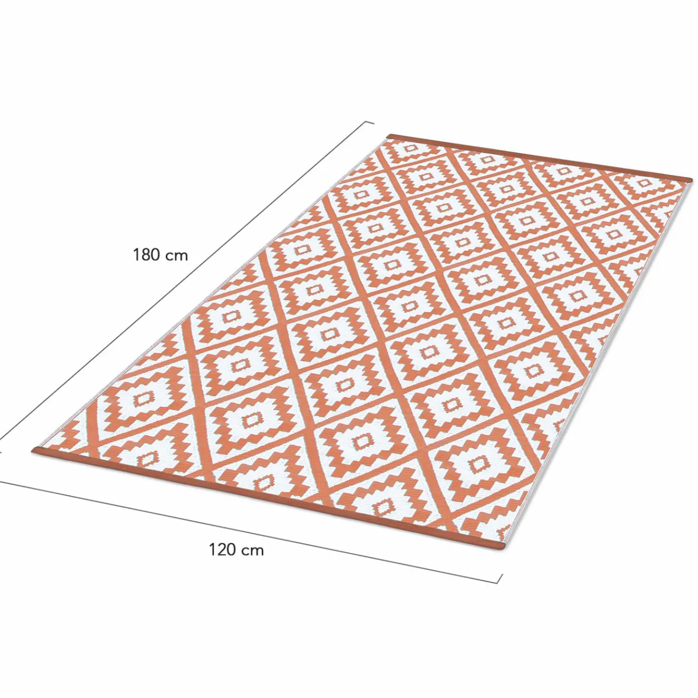 Tapis extérieur terracotta et blanc motifs géométriques 120 x 180 cm*IDMarket Online