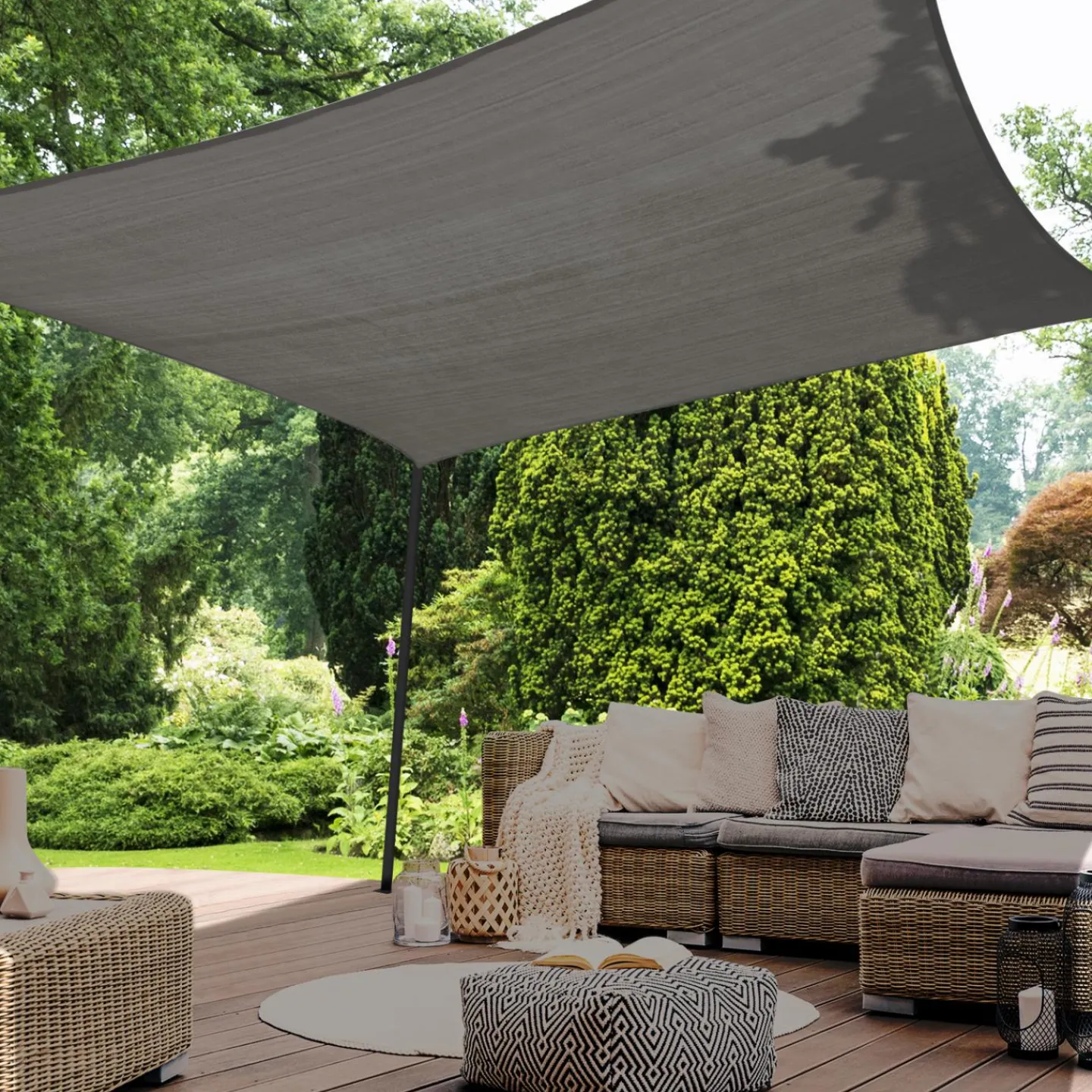 Toile ombrage carré haute densité gris 4x4 m*IDMarket