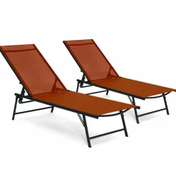 Transats de jardin acier gris anthracite et toile terracotta - lot de 2*IDMarket Sale