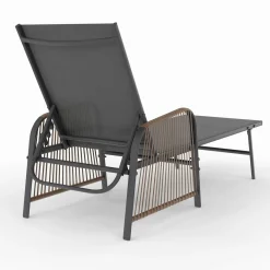 Transats de jardin inclinables gris anthracite avec accoudoirs cordage effet rotin*IDMarket New