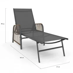Transats de jardin inclinables gris anthracite avec accoudoirs cordage effet rotin*IDMarket New