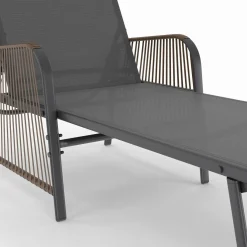 Transats de jardin inclinables gris anthracite avec accoudoirs cordage effet rotin*IDMarket New