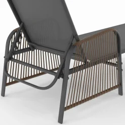 Transats de jardin inclinables gris anthracite avec accoudoirs cordage effet rotin*IDMarket New