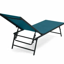Transats de jardin toile bleu canard et acier gris anthracite - lot de 2*IDMarket Online