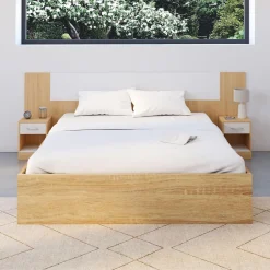 Tête de lit à chevets modulables bois et blanc*IDMarket New