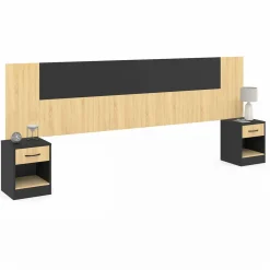 Tête de lit sur pied bois et noir avec chevets modulables*IDMarket Sale