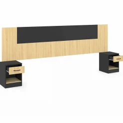 Tête de lit sur pied bois et noir avec chevets modulables*IDMarket Sale