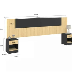Tête de lit sur pied bois et noir avec chevets modulables*IDMarket Sale