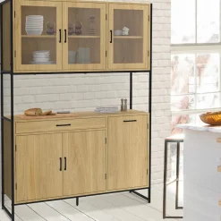Vaisselier industriel 6 portes buffet de cuisine vitré 120 cm*IDMarket Discount