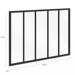 Verrière 5 vitrages L. 150 x H.108 cm en métal noir et verre trempé*IDMarket Sale