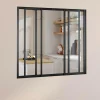 Verrière atelier coulissante 4 vitrages 120 x 108 cm en métal noir et verre trempé*IDMarket Best