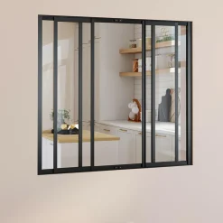 Verrière atelier coulissante 4 vitrages 120 x 108 cm en métal noir et verre trempé*IDMarket Best