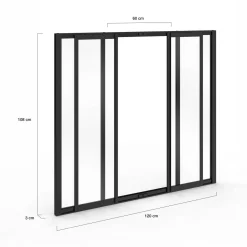 Verrière atelier coulissante 4 vitrages 120 x 108 cm en métal noir et verre trempé*IDMarket Best