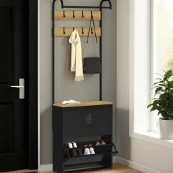 Vestiaire d'entrée avec meuble chaussures 2 portes en métal noir*IDMarket New