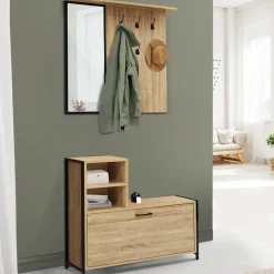 Vestiaire d’entrée avec miroir et range-chaussures style industriel*IDMarket