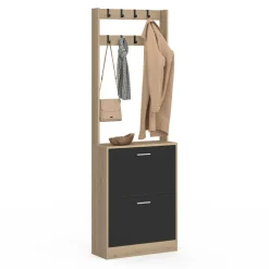 Vestiaire d'entrée meuble chaussures 2 portes effet bois et noir*IDMarket Sale