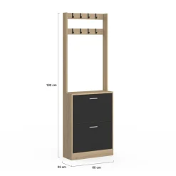 Vestiaire d'entrée meuble chaussures 2 portes effet bois et noir*IDMarket Sale